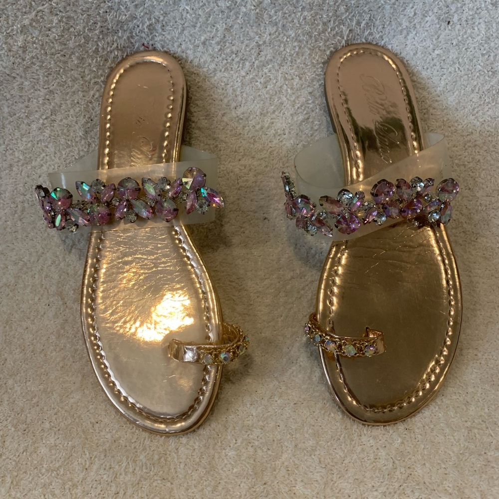 Elegant Gold and Pink Embellished Sandals